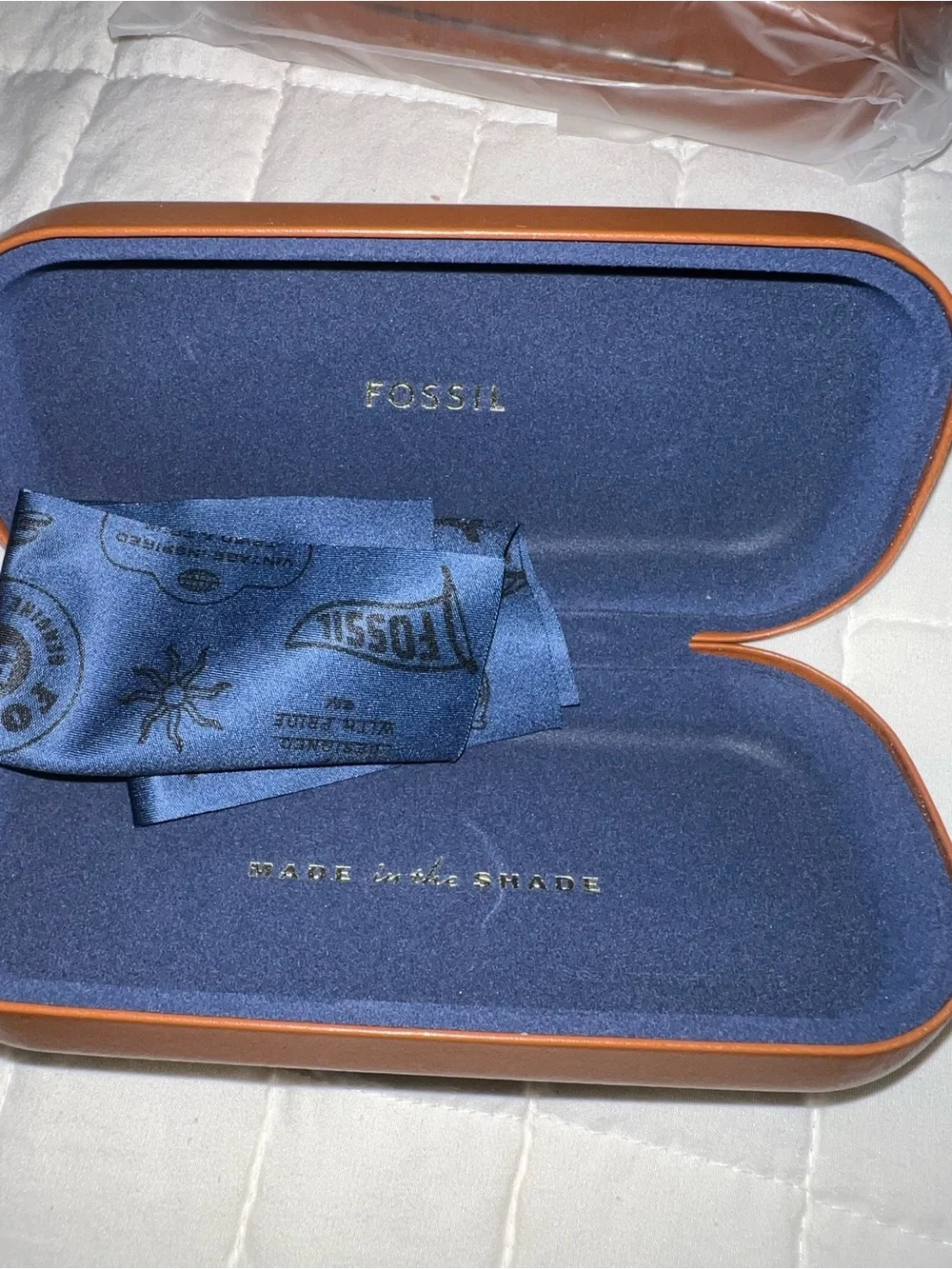 Fossil Brown Leather Sunglasses Case with Embossed Logo